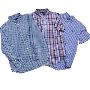 Ralph Lauren Shirt Lot Boys XL Blue Red Plaid Button Up Dress Preppy Youth Kids